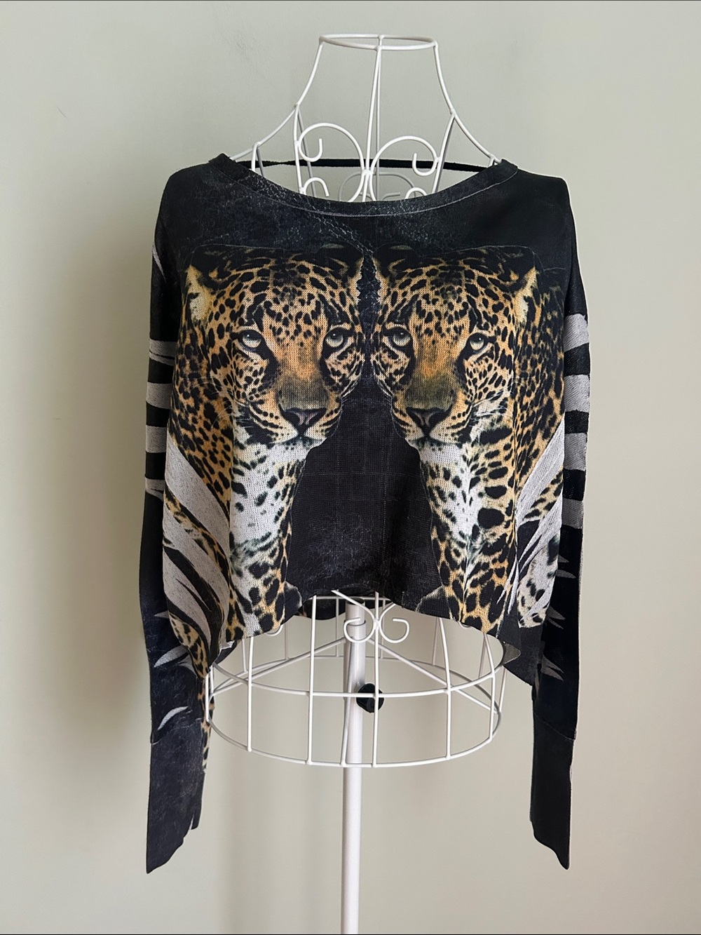 Blush Black Leopard Double-Print Cropped Sweatshirt